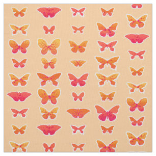 Butterflies, soft orange, coral pink, gold fabric