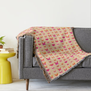 Butterflies, soft orange, coral pink, gold throw blanket