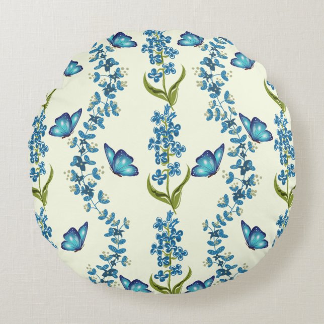 Butterflies & Spiral Florals Round Pillow (Front)