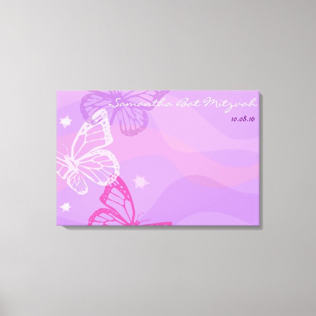 BUTTERFLIES & STARS Bat Mitzvah Sign In Board (Front)