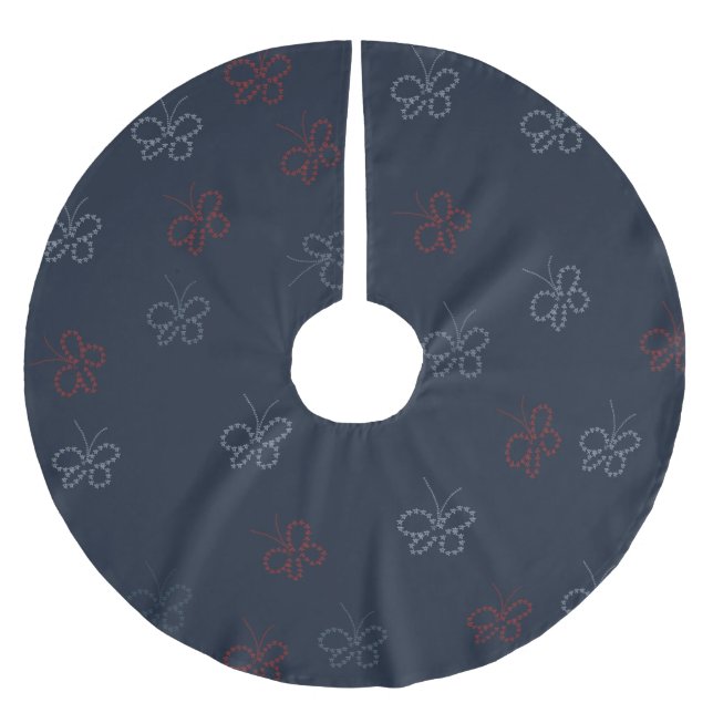 Butterflies Stars Fourth of July Patriotic Brushed Polyester Tree Skirt (Front)