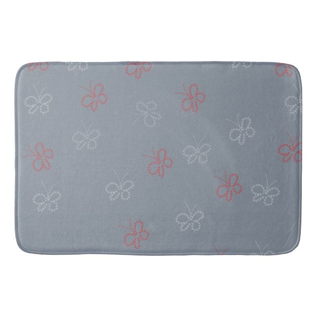 Butterflies Stars Sage Dusty Blue Bath Mat (Front)