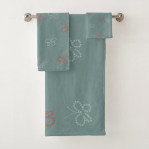 Butterflies Stars Sage Green Bath Towel Set