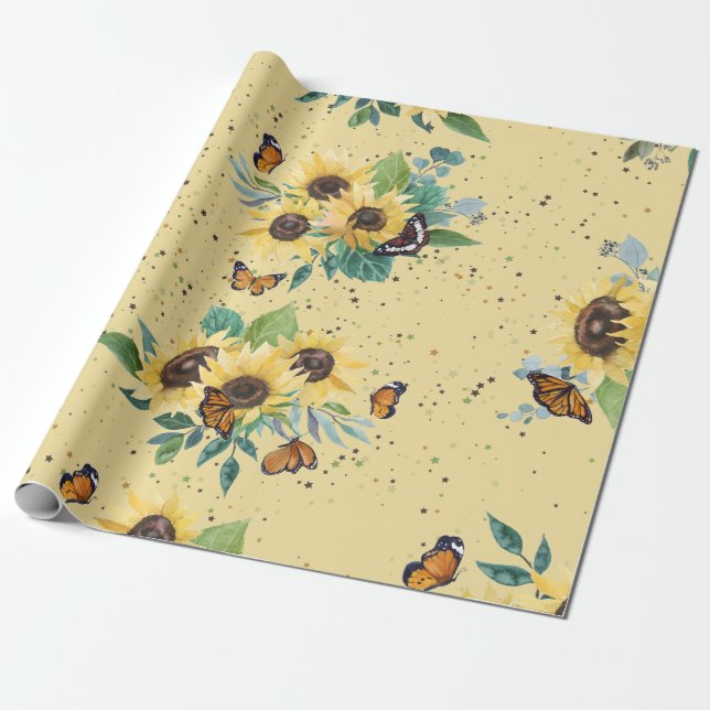 Butterflies & Sunflower Wrapping Paper (Unrolled)