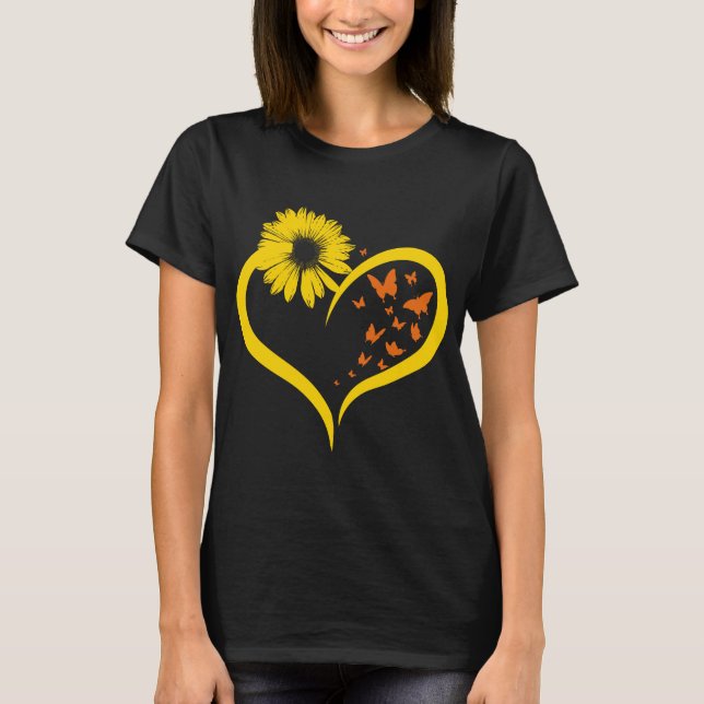 Butterflies-Sunflowers-Heart-Hippie- T-Shirt (Front)