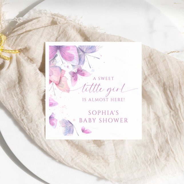 Butterflies Sweet Little Girl Baby Shower Napkin (Creator Uploaded)