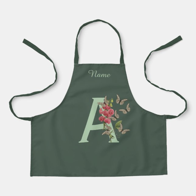 Butterflies Sweet Pea Monogram Initial A Your Name Apron (Front)