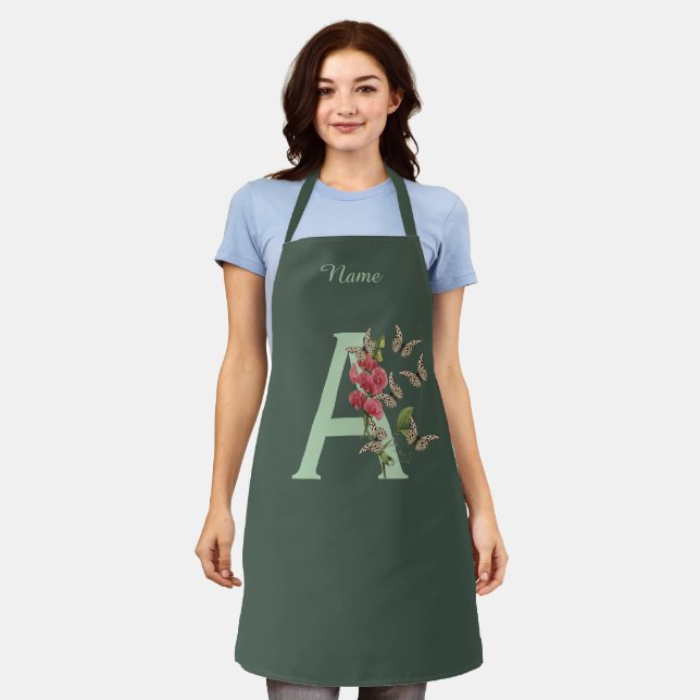 Butterflies Sweet Pea Monogram Initial A Your Name Apron (Worn)