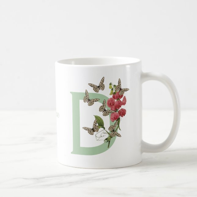 Butterflies Sweet Pea Monogram Initial D Name    Coffee Mug (Right)