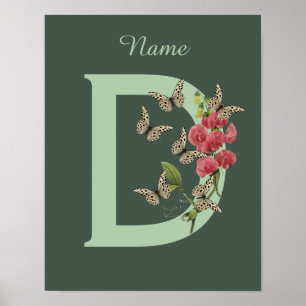 Butterflies Sweet Pea Monogram Initial D Name    Poster