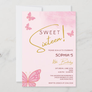 Butterflies Sweet Sixteen Birthday Invitation