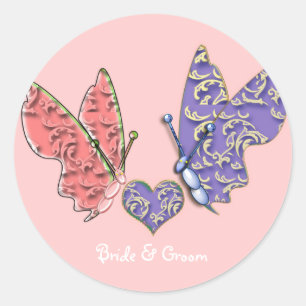 Butterflies Swirl Pink & Blue Classic Round Sticker