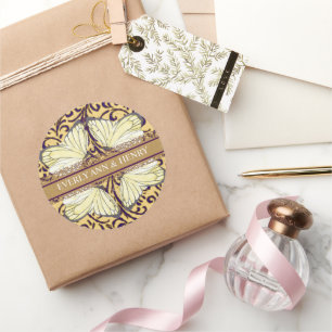 Butterflies Swirl Purple and Orange Classic Round Sticker