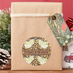 Butterflies Swirl Purple and Orange Classic Round Sticker