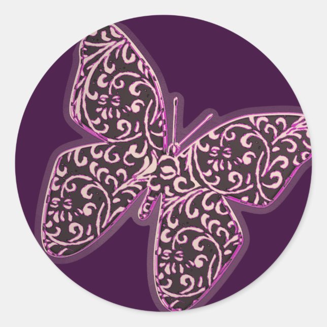 Butterflies Swirl Purple Classic Round Sticker (Front)