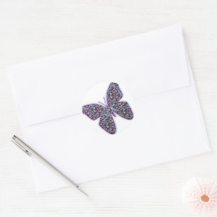 Butterflies Swirl Purple Classic Round Sticker