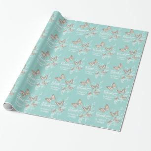 Butterflies teal wedding favour thank you wrap wrapping paper