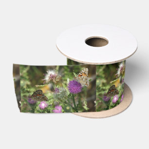 Butterflies Thorn Nature Photo Wide Satin Ribbon