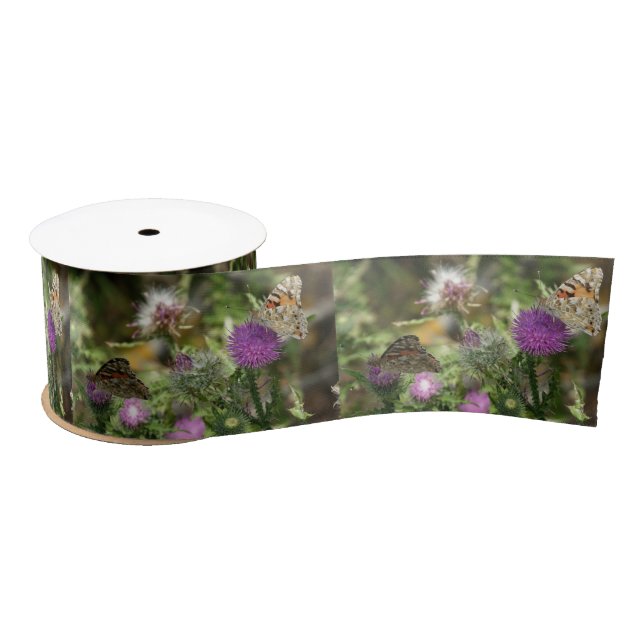 Butterflies Thorn Nature Photo Wide Satin Ribbon (Spool)