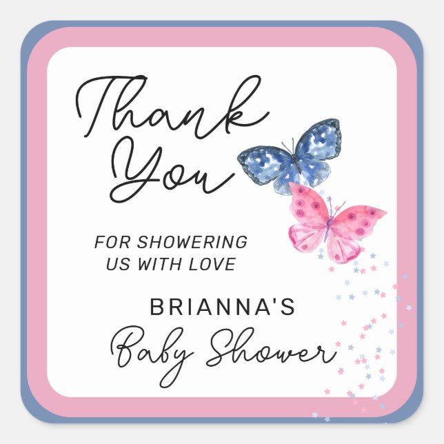 Butterflies Twins Baby Shower Thank You Square Sticker (Front)