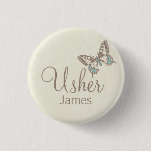 Butterflies Usher named cream wedding pin / button