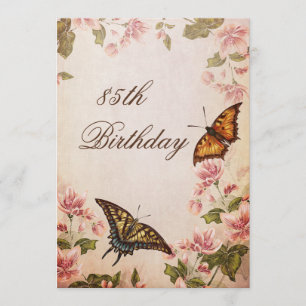 Butterflies & Vintage Almond Blossom 85th Birthday Invitation