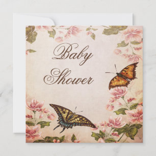 Butterflies & Vintage Almond Blossom Baby Shower Invitation
