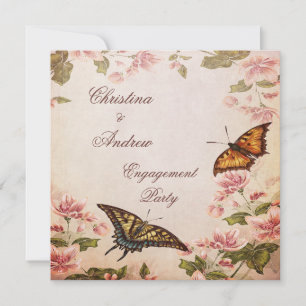 Butterflies & Vintage Almond Blossom Engagement Invitation