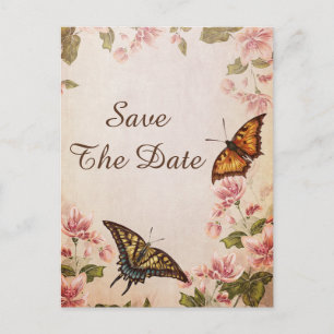 Butterflies & Vintage Almond Blossom Save The Date Announcement Postcard