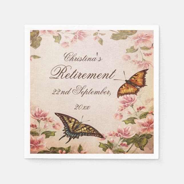 Butterflies & Vintage Almond Blossom Serviettes Napkin (Front)