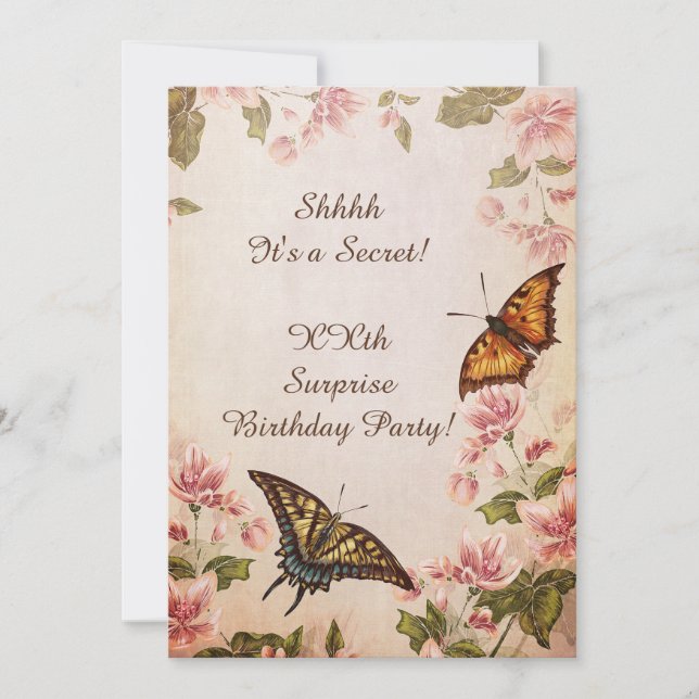 Butterflies & Vintage Almond Blossom Surprise Invitation (Front)