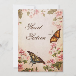 Butterflies & Vintage Almond Blossom Sweet 16 Invitation
