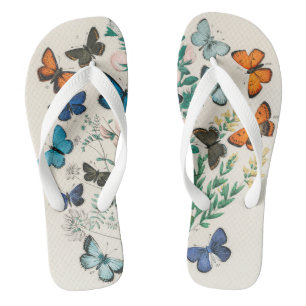 Butterflies, vintage illustration flip flops