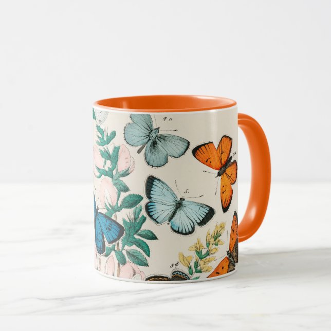 Butterflies, vintage illustration, mug (Front Right)