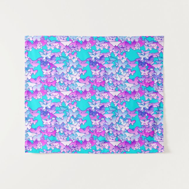 Butterflies, Violet and Tturquoise Tapestry (Front (Horizontal))