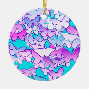 Butterflies, violet and turquoise ceramic tree decoration