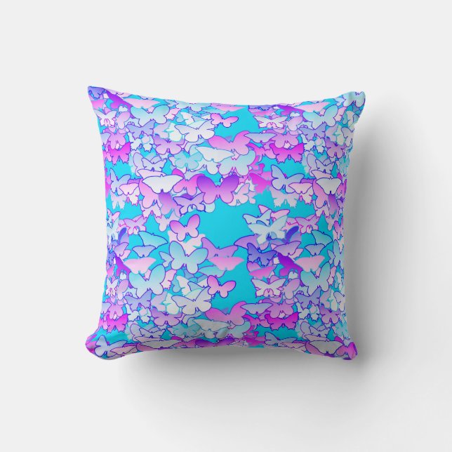 Butterflies, violet and turquoise cushion (Front)