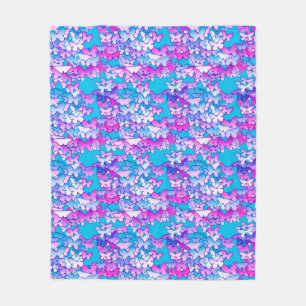 Butterflies, violet and turquoise fleece blanket