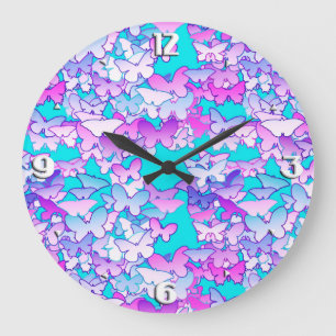Butterflies, violet and turquoise large clock