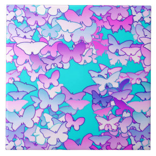 Butterflies, violet and turquoise tile