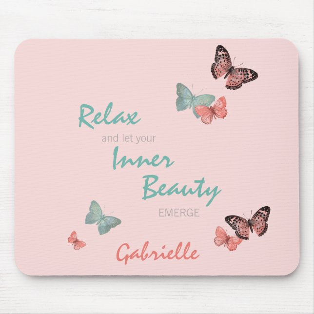 Butterflies w. Inner Beauty Quote - Personalised Mouse Mat (Front)
