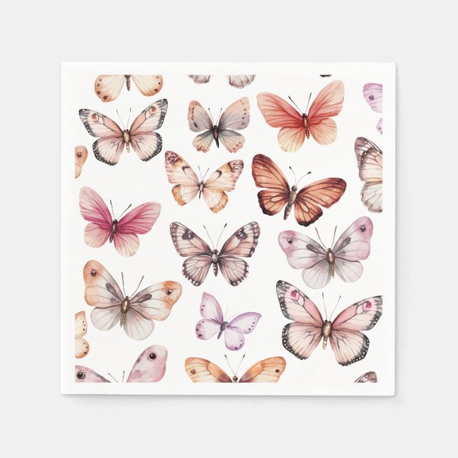 Butterflies Watercolor Bday Bridal Baby Shower  Napkin (Front)