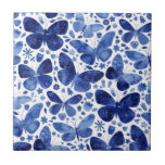 Butterflies Watercolor Blue Ceramic Tile<br><div class="desc">Indigo blue and white watercolor butterfly painting.</div>