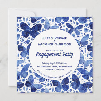 Butterflies Watercolor Blue Engagement Party Invitation