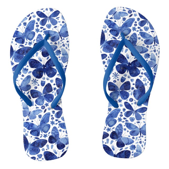 Butterflies Watercolor Blue flip flops (Footbed)