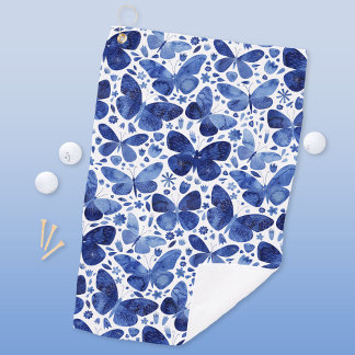 Butterflies Watercolor Blue Golf Towel