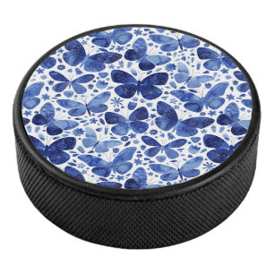 Butterflies Watercolor Blue Hockey Puck