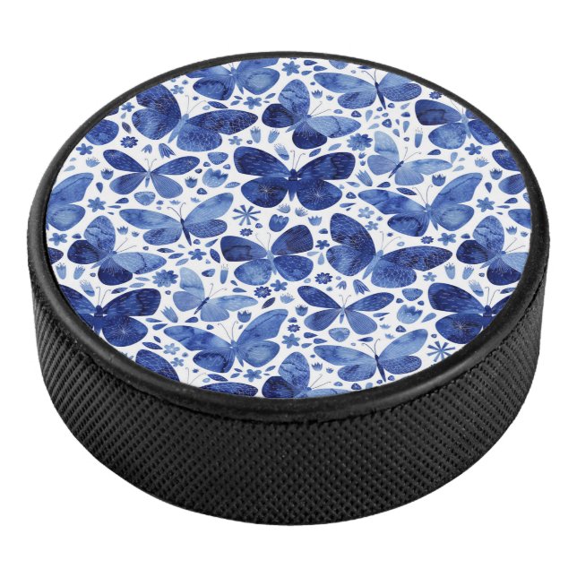 Butterflies Watercolor Blue Hockey Puck (3/4)