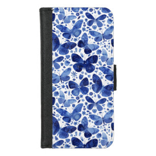 Butterflies Watercolor Blue iPhone 8/7 Wallet Case