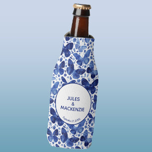 Butterflies Watercolor Blue Modern Boho Wedding Bottle Cooler